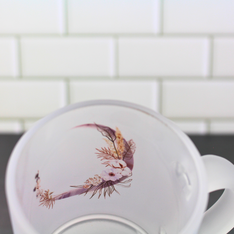 Black crescent floral moon frosted glass cup.