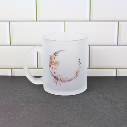 Crescent moon with flower print frosted glass cup.