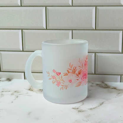 Pink flowers frosted glass printed cup.