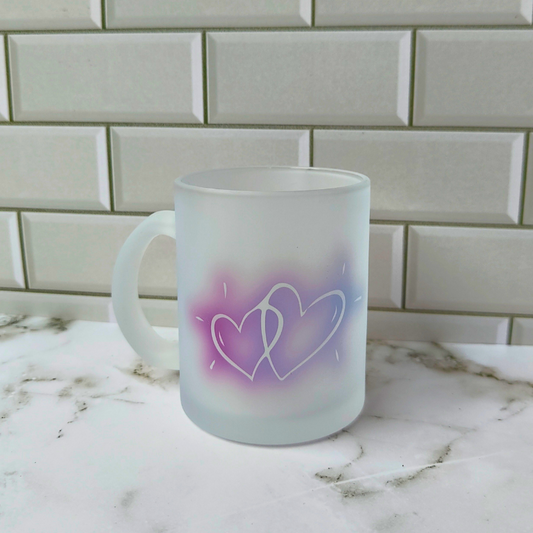 Neon hearts printed frosted glass cup.