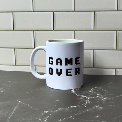 Game Over Ceramic Coffee Mug, perfect gift for gamers.