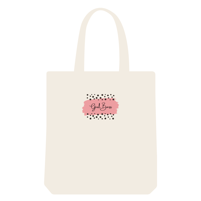 Reusable tote bag with a cute and simple girl boss print - not too big, just a subtle print.