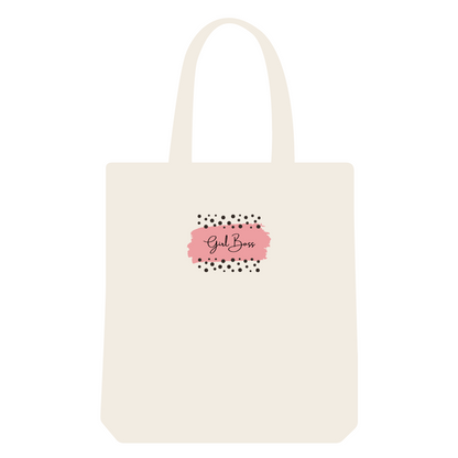 Reusable tote bag with a cute and simple girl boss print - not too big, just a subtle print.