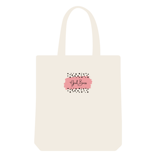 Reusable tote bag with a cute and simple girl boss print - not too big, just a subtle print.