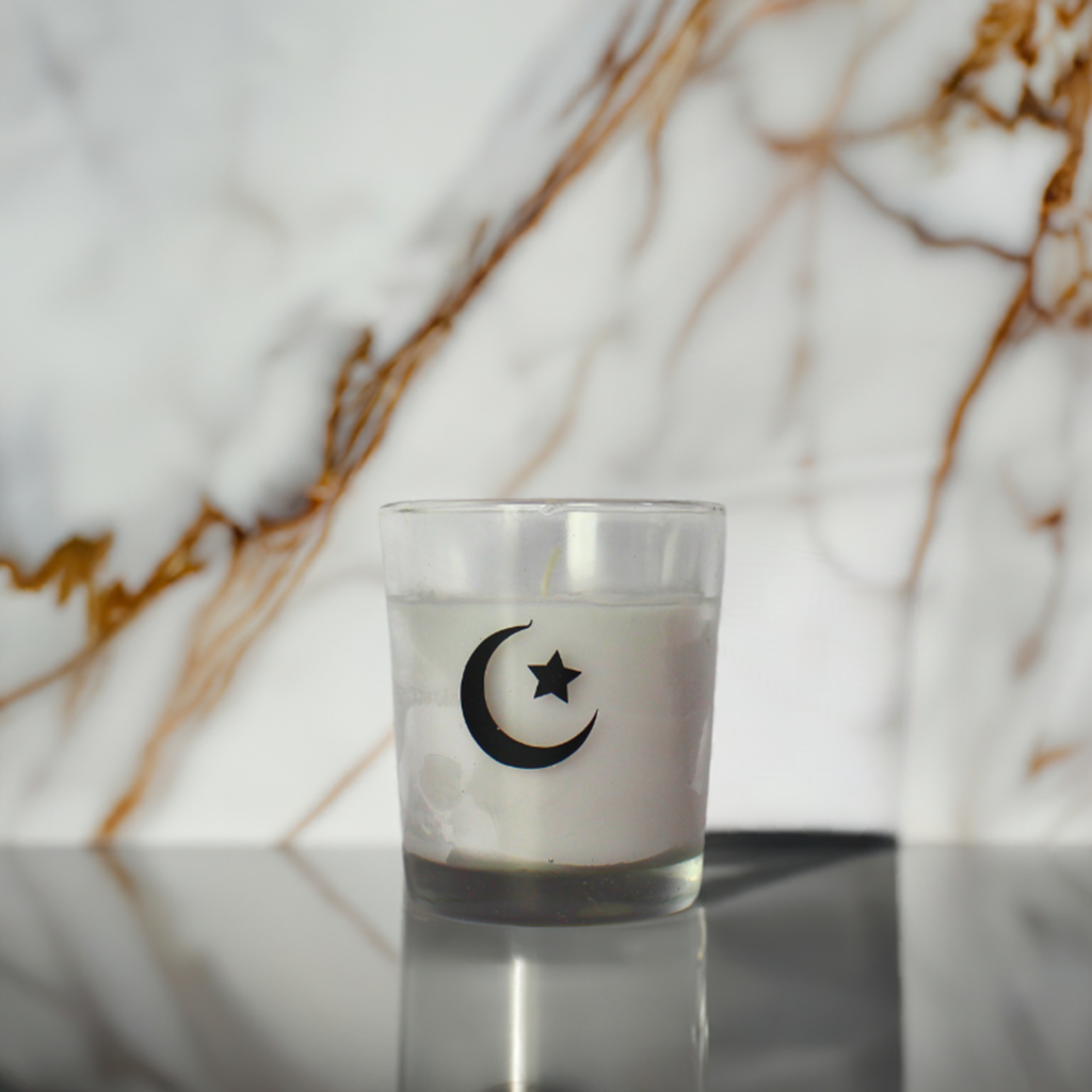 Muslim moon and star glass candle.