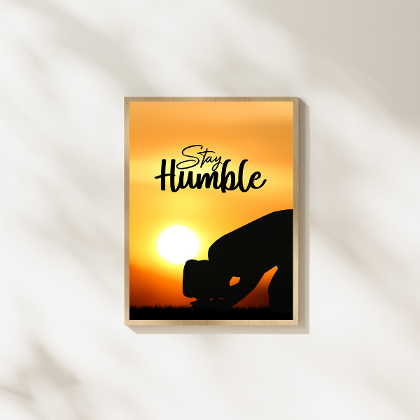 Muslim in sujood silhouette against sunset background, Islamic wall art