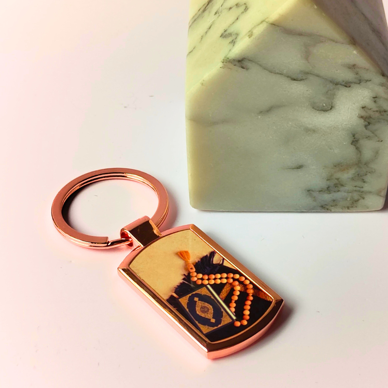 Rose gold finish Islamic Tasbih themed keyring. Islamic gifts in Australia.