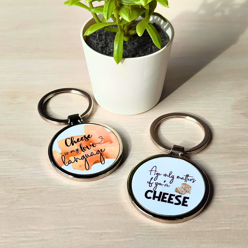 Keyrings for cheese lovers. Gifts for cheese lovers. Keyrings under 10!