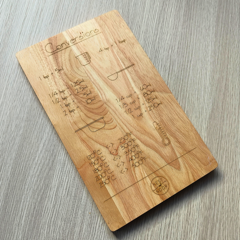 Kitchen cooking measurements conversion kitchen board and home decor display piece with Australian cooking conversions.