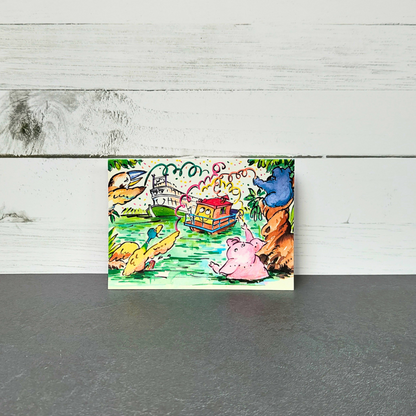 Little Mud and The Murray Princess blank greeting card featuring native Australian animal characters.