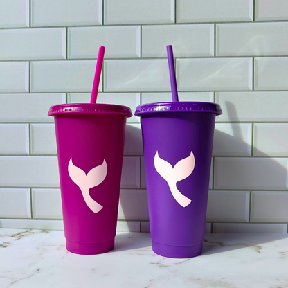 Mermaid kids tumblers with matching lid and straw.