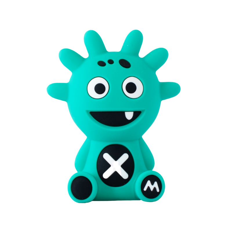 Mibblers Silicone Teether - 100% Latex-Free, Safe, and Adorable Teething Toy. Green Mint Mibbler on white background.