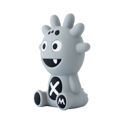 Mibblers Silicone Teether - 100% Latex-Free, Safe, and Adorable Teething Toy. Side of Grey Mibbler on white background.