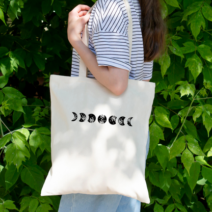 Moon phases reusable shopping tote bag. Easy to wash!