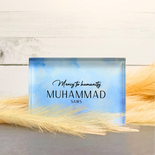 Prophet Muhammad SAWS in a Mercy to Humanity - Islamic decor self-standing crystal glass block.