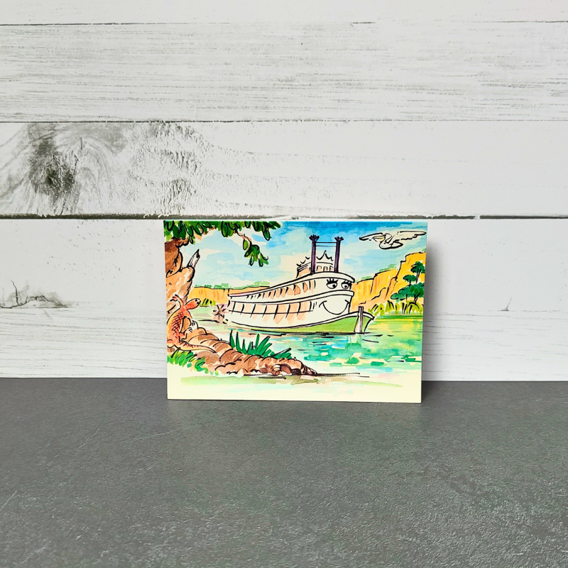 Murray River Princess blank greeting card from the Little Mud book featuring the Murray Princess sailing down the Murray River in South Australia.