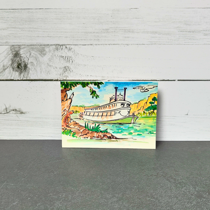 Murray River Princess blank greeting card from the Little Mud book featuring the Murray Princess sailing down the Murray River in South Australia.