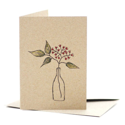 Environmentally Conscious Greeting Cards: Hand-Illustrated and Printed on 100% Recycled Materials. Native flower in a bottle design