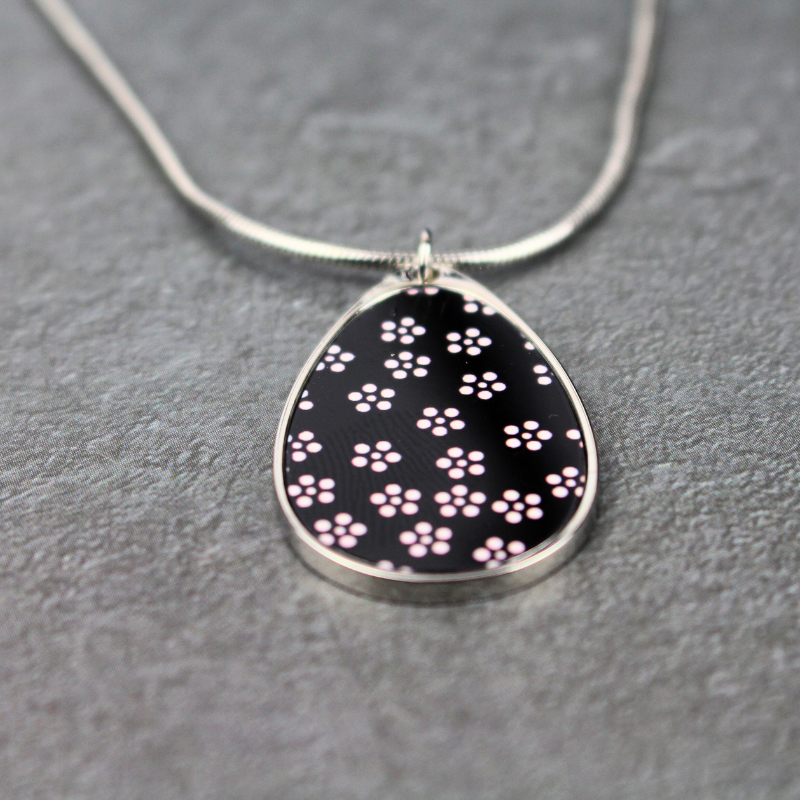Teardrop Necklace - Black Floral