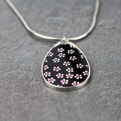 Teardrop Necklace - Black Floral