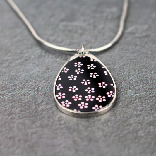 Teardrop Necklace - Black Floral