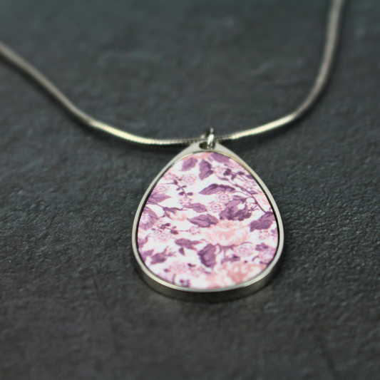 Teardrop Necklace - Purple Floral