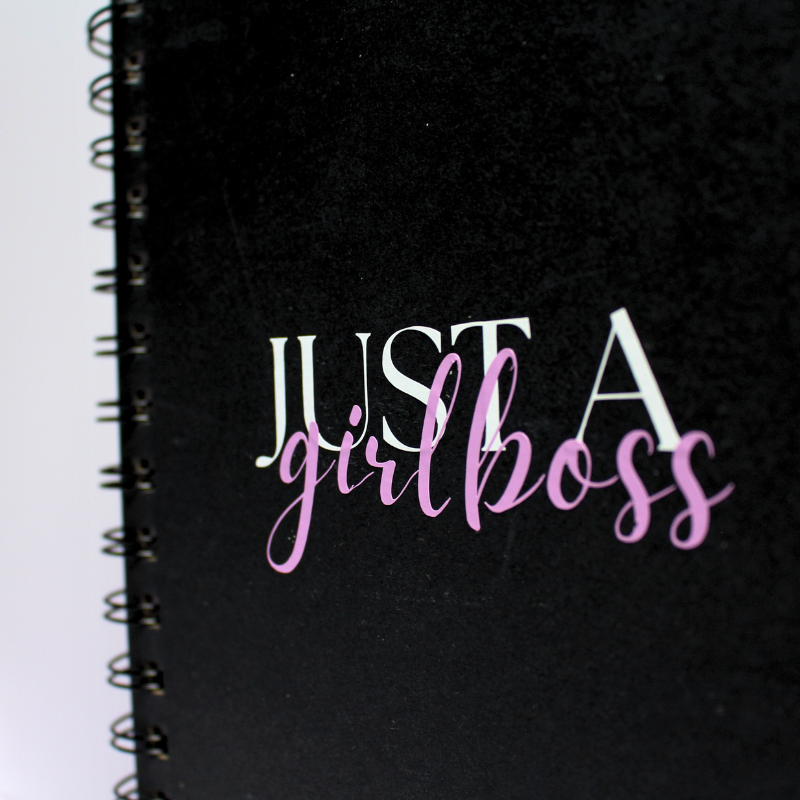 A5 Notebook | Just a Girl Boss | Journal | Diary | Black, White & Purple 