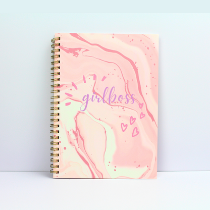 Notebook | Notebook Gift | Girlboss Pink Marble Notebook | Lined Book | Journal | Diary | Girly Diary