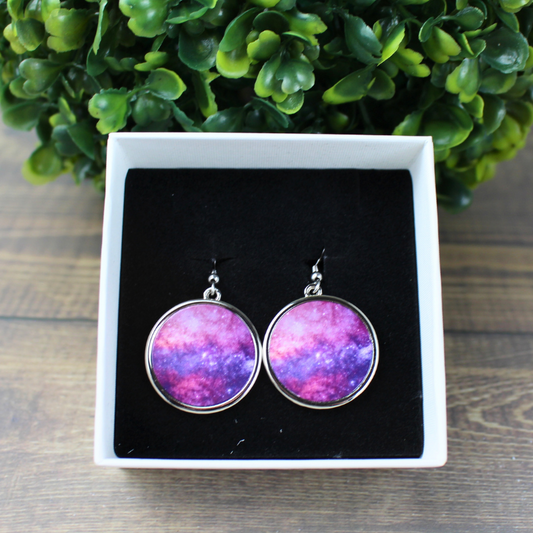 Pink and Purple Starry Sky Round Earrings