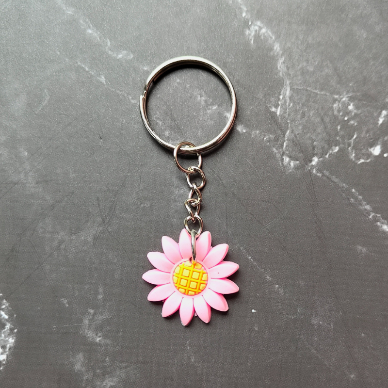 Light pink and yellow sunflower keyring.