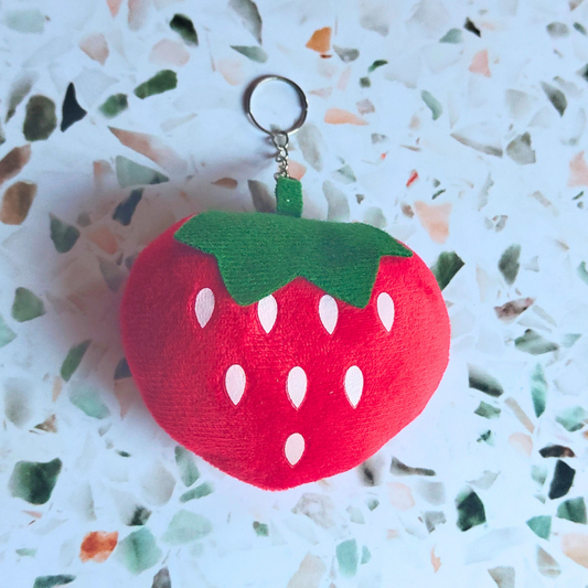 Cute and adorable soft stuffed strawberry keyring.