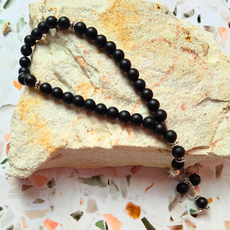 Islamic Tasbih prayer beads, black solid, 33 count beads.