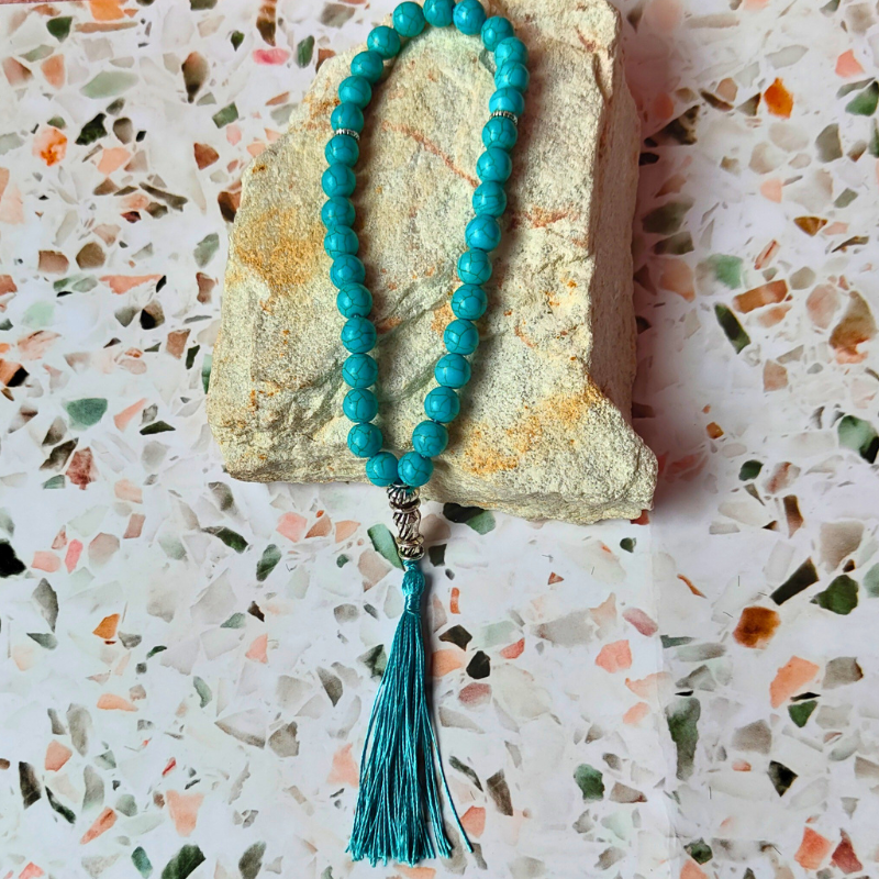 Teal, stone-look Islamic Tasbih prayer beads with 33 count.