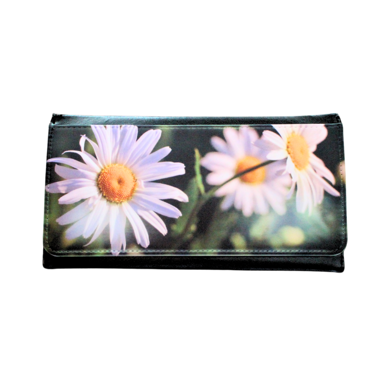 Leather Purse | Vegan Leather Wallet | Wallet Clutch | Daisies | Front Flap Purse
