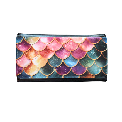 Leather Purse | Vegan Leather Wallet | Wallet Clutch | Gems | Scales | Mermaid | Front Flap Purse
