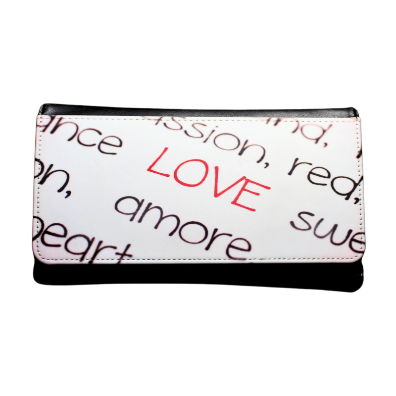 Leather Purse | Vegan Leather Wallet | Wallet Clutch | Love | Love Print | Amore | Front Flap Purse