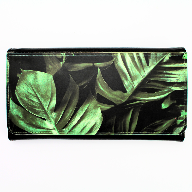 Leather Purse | Vegan Leather Wallet | Wallet Clutch | Palm | Leaves | Front Flap Purse