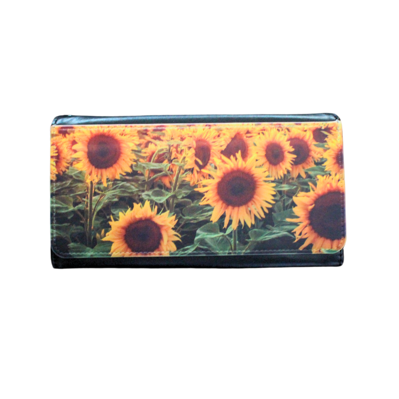 Leather Purse | Vegan Leather Wallet | Wallet Clutch | Sunflowers | Front Flap Purse
