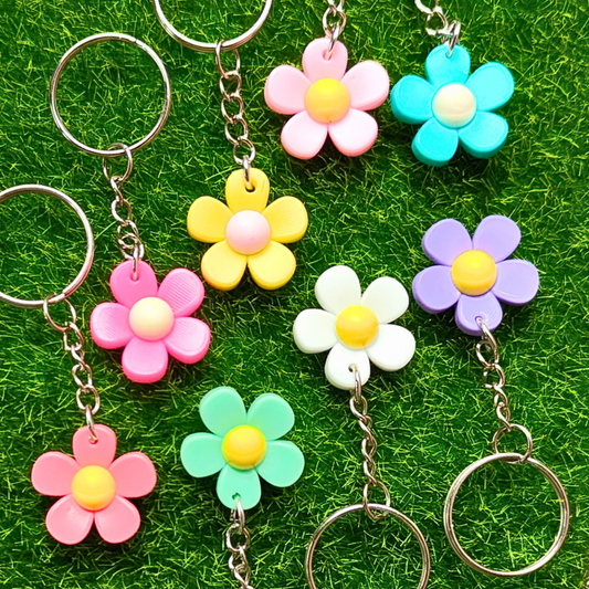 Cute flower keyrings in assorted colours, made from sturdy PVC. Australia.