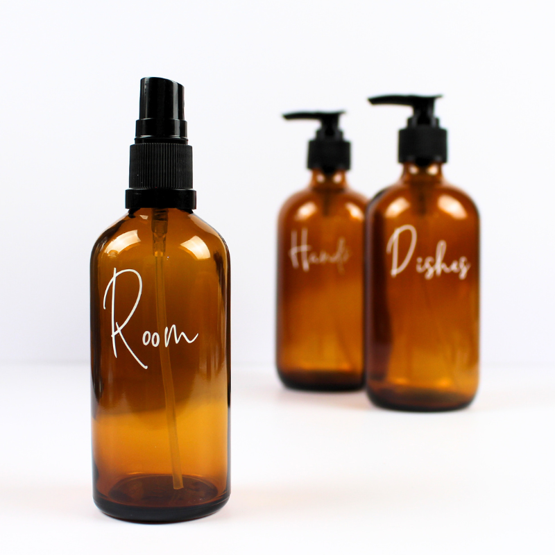 Amber Glass Refillable Bottle 100ml with Spray Atomiser For Room Spray, amber glass collection, set of 3