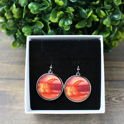 Round Earrings - Moon & Lantern
