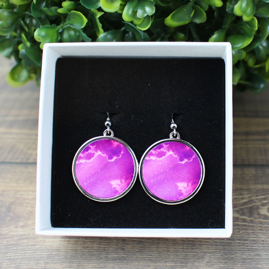 Round Earrings - Purple & Pink Skies