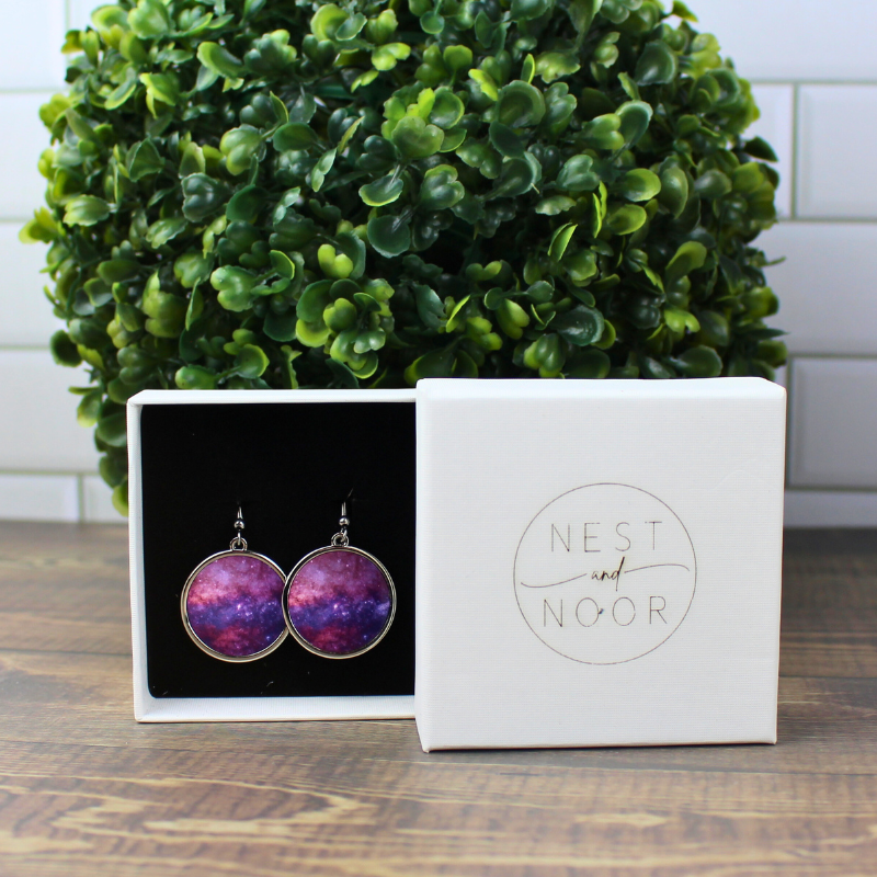 Round Earrings - Pink & Purple Starry Skies