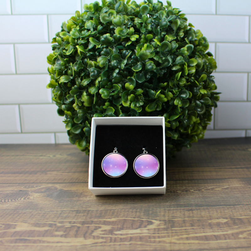 Round Earrings - Purple Sky