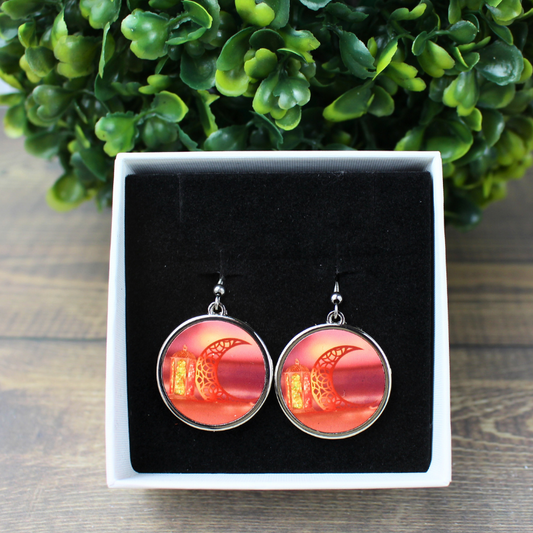 Moon and Lantern Round Stainless Steel Earrings