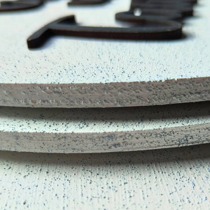 Stone finish round sign with black mdf raised lettering. Modern Islamic decor.