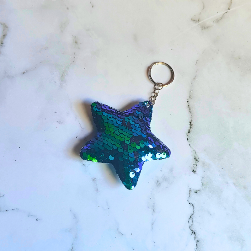 Sequin flip sensory keyring in cute star shape.