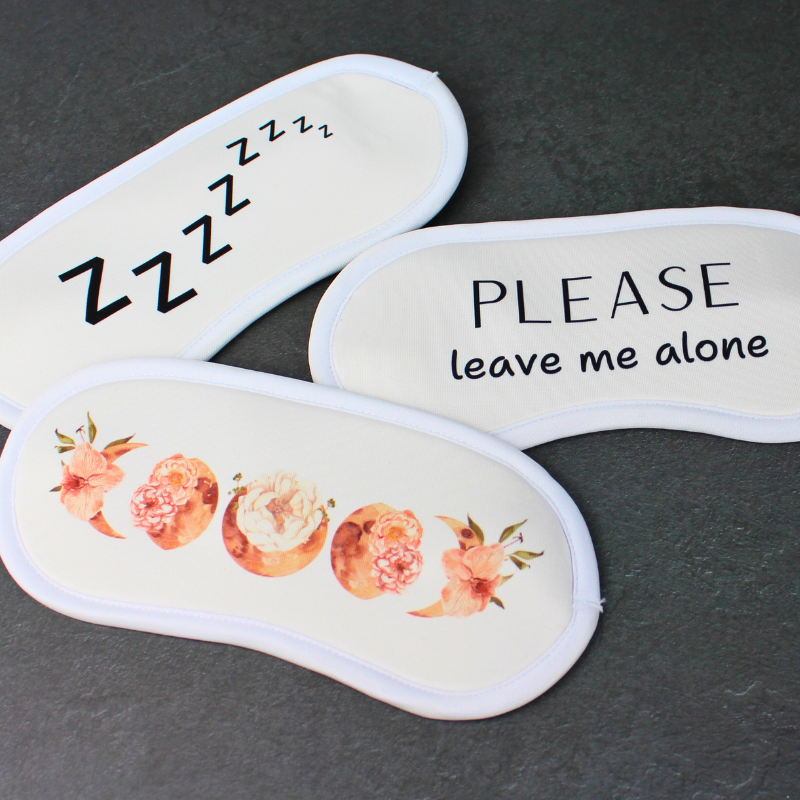 Sleeping travel eye masks, lightweight and super easy to pack, in 3 cute designs.