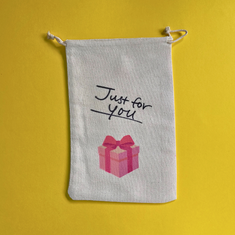 Just for you small reusable drawstring gift bag for her. Pink.