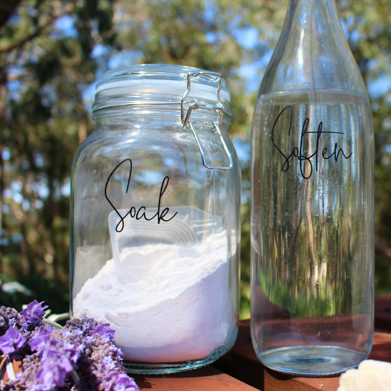 Soak and Soften Refillable Glass Laundry Storage Jars